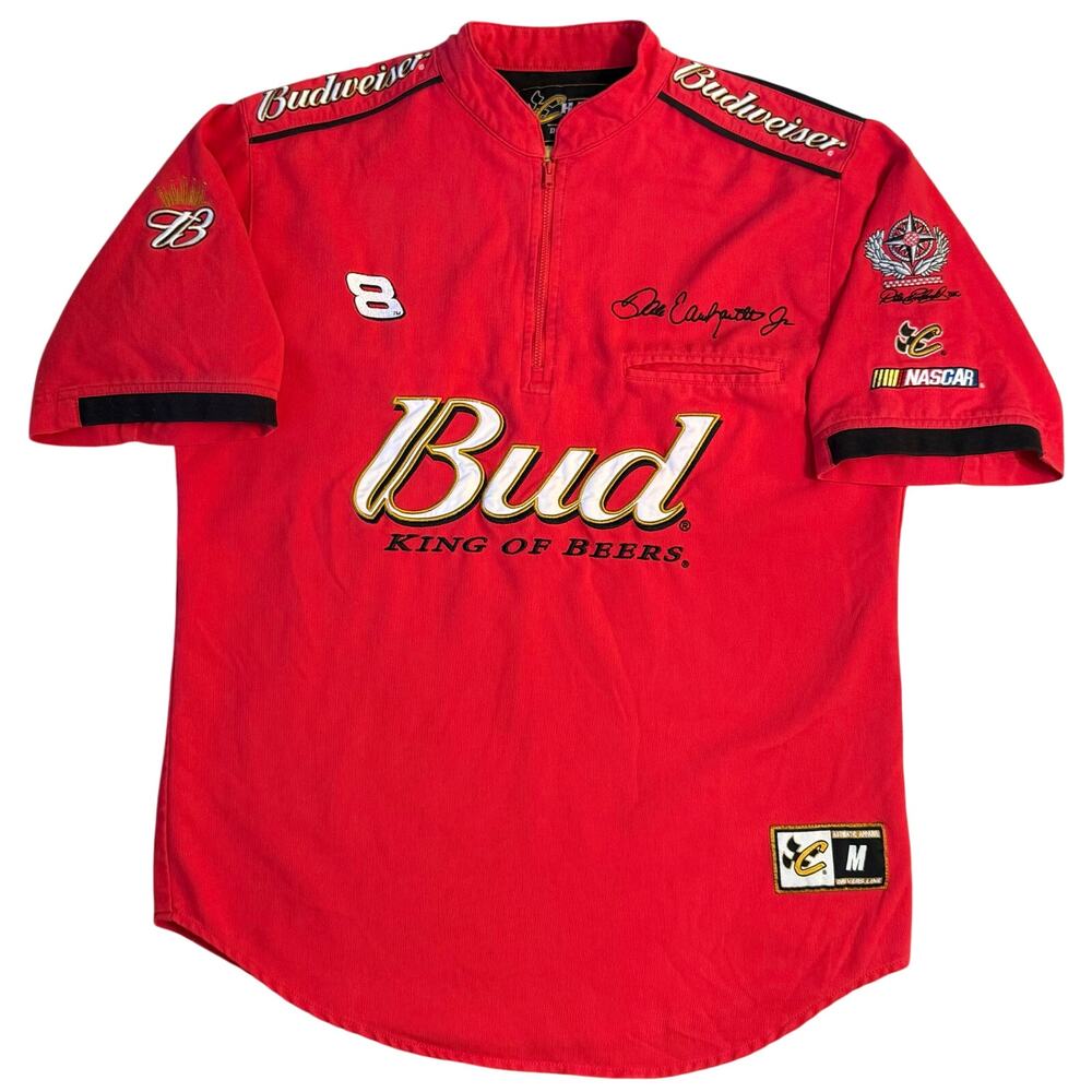 VTG NASCAR Dale Earnhardt Jr Budweiser Shirt Embroidered Twill Chase Red Medium